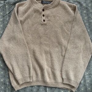 Oscar de la Renta Men’s Beige/Cream Henley Crewneck Sweater
